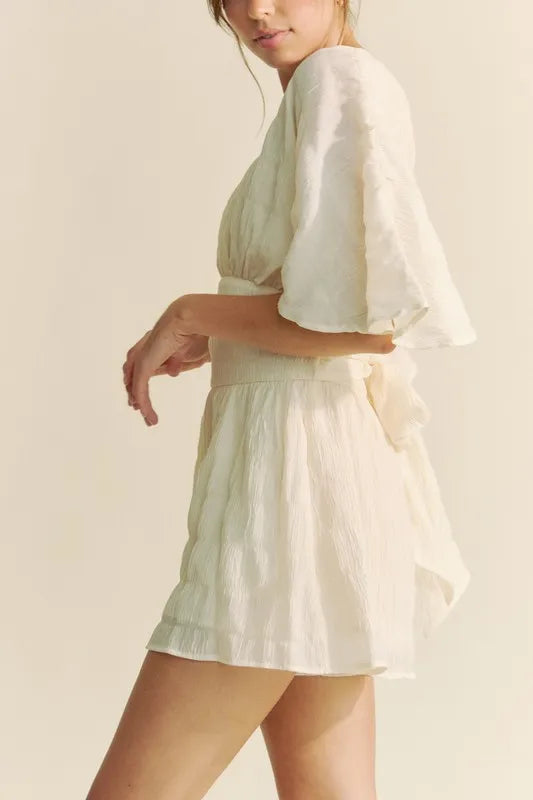 Batwing Sleeve Waist Belt Romper back view