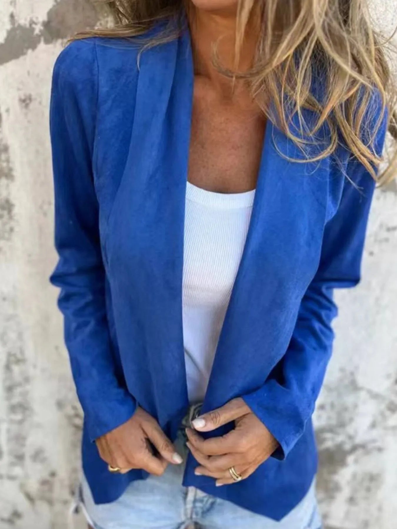 Full Size Open Front Casual Cardigan Plus Size Blue - Fashorio