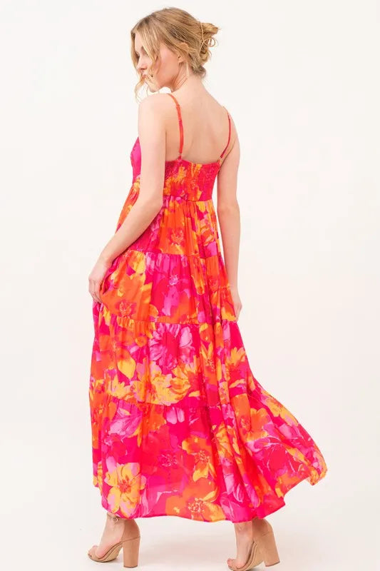 Floral Tiered Maxi Cami Dress with Pockets back view