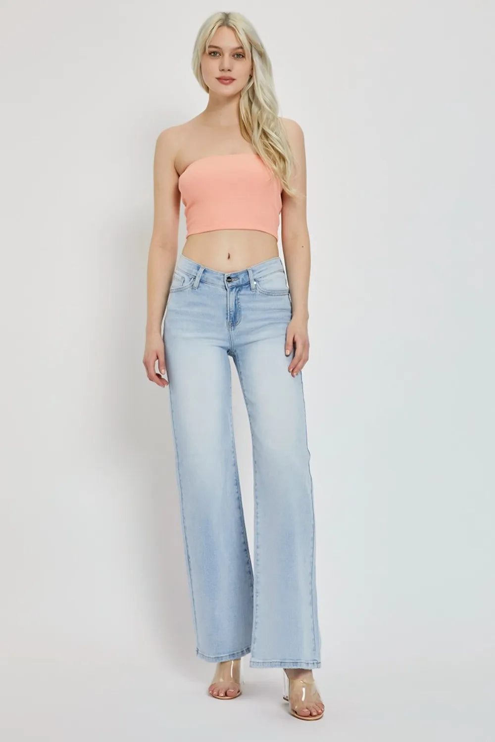 RISEN Full Size Wide Leg V Dipped Front Waist Jeans - Fashorio