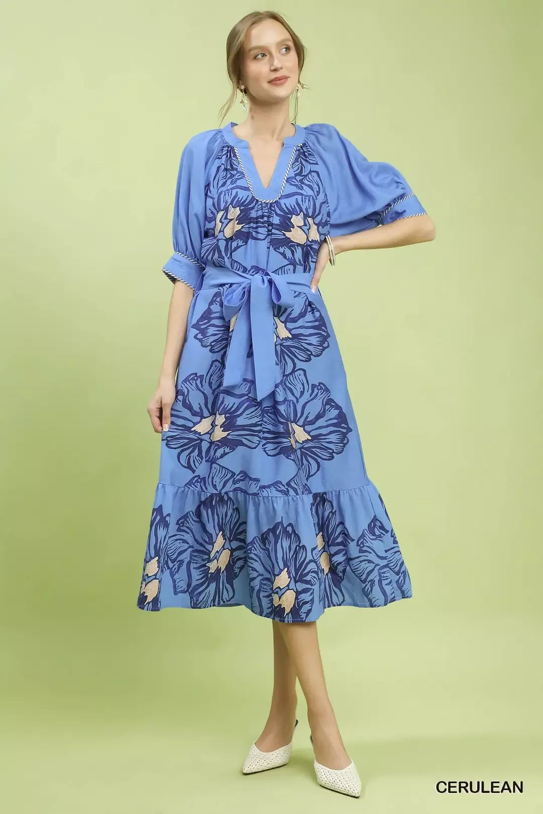 Floral Belted Midi Dress back view