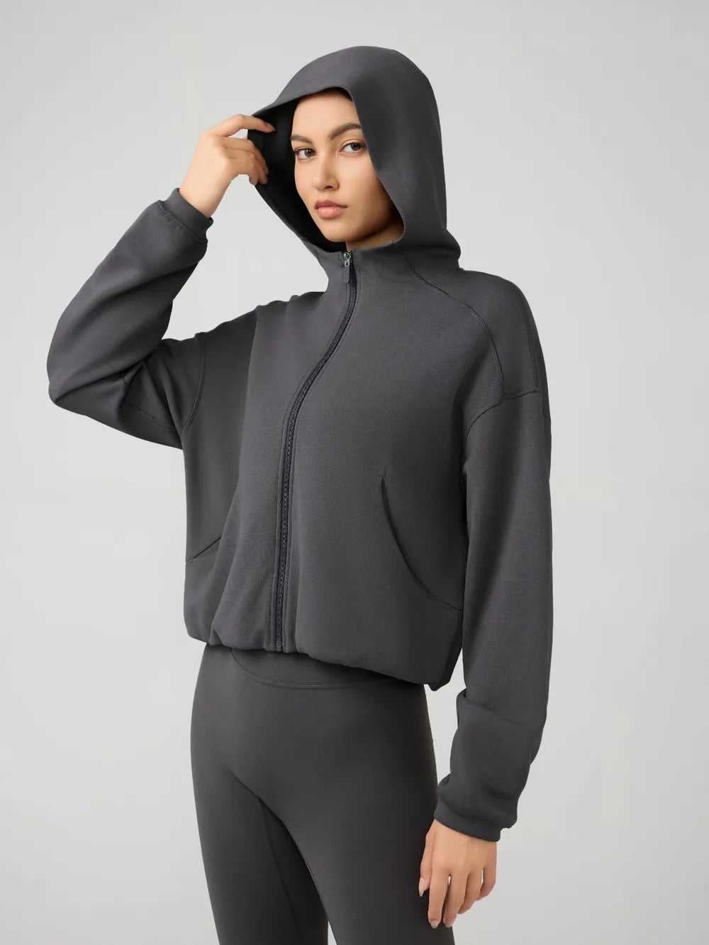 Millennia Zip Up Dropped Shouder Active Hooded - Fashorio