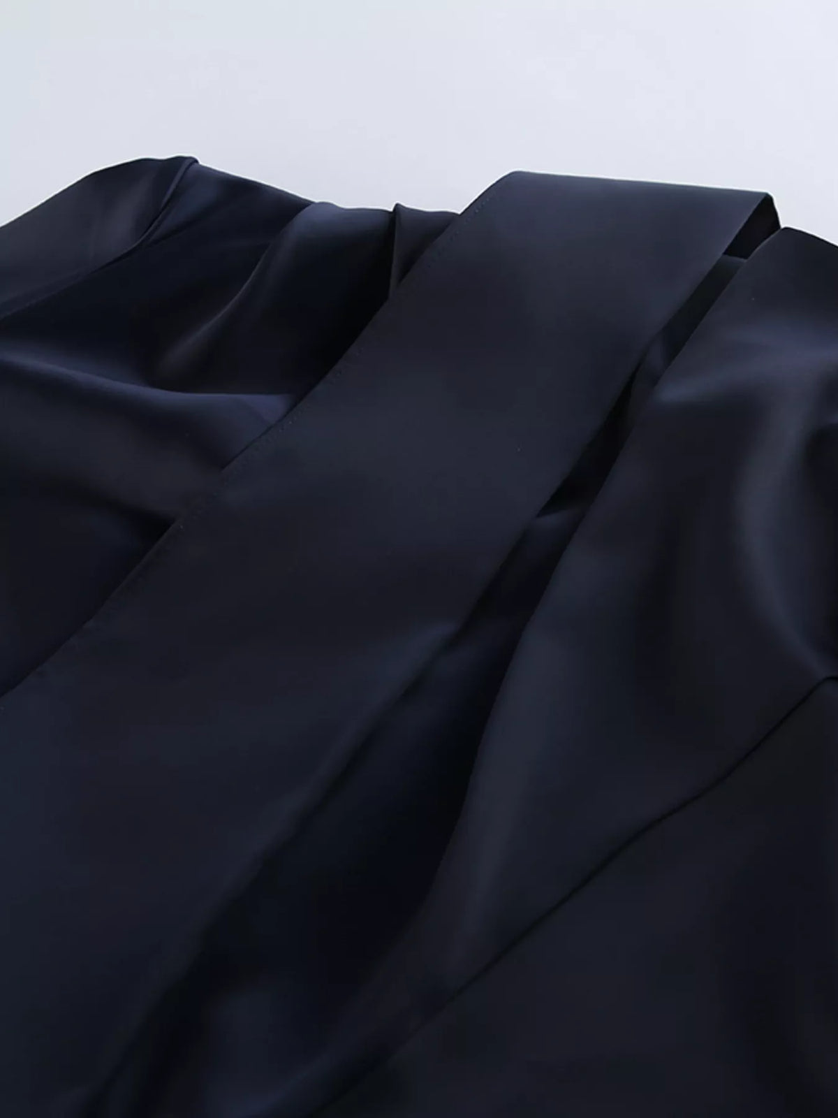 Dark Navy mock neck flounce sleeve dress full length view