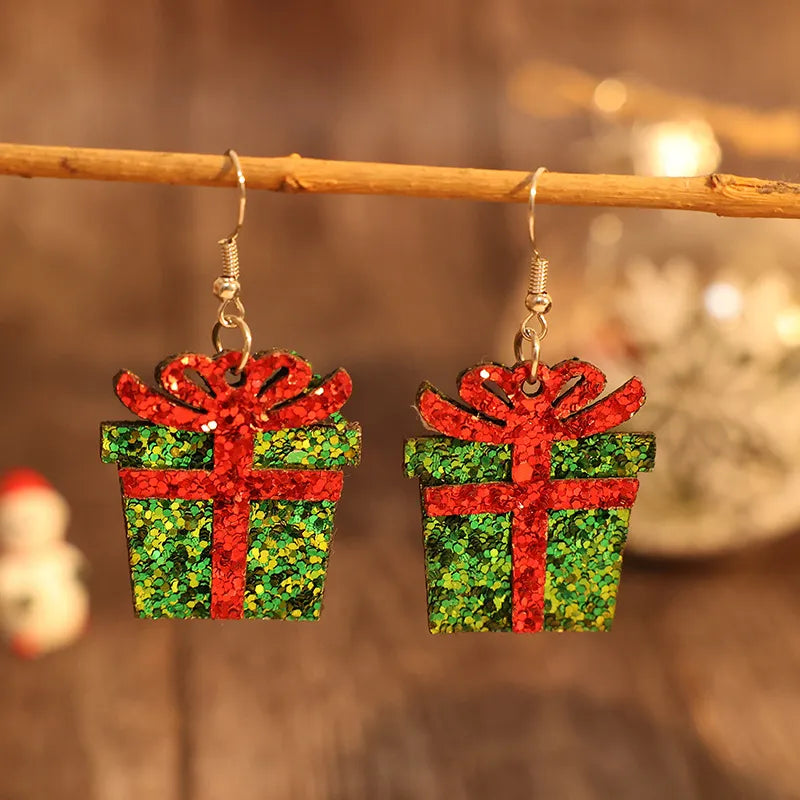 Sequin Gift Box Faux Leather Earrings
