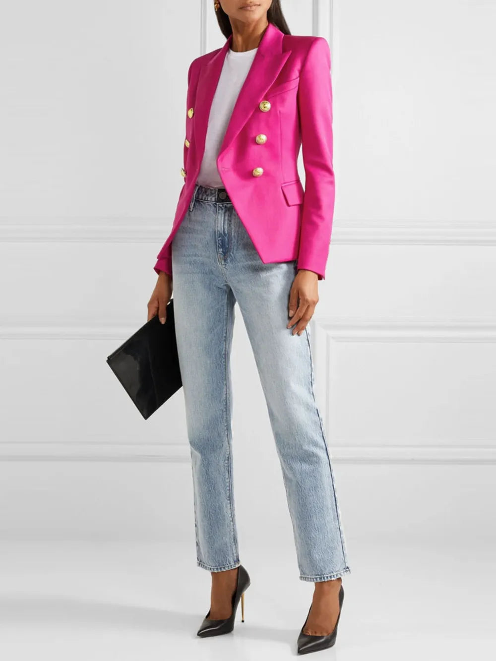 Lapel Collar Long Sleeve Blazer - Fashorio