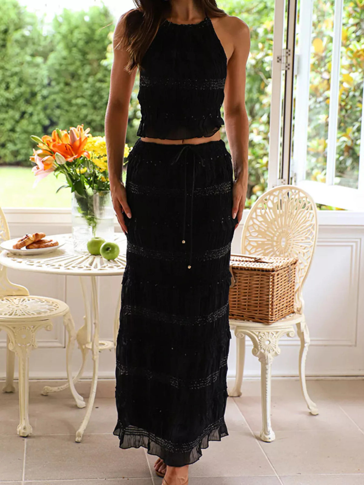 Sleeveless maxi skirt two piece set profile