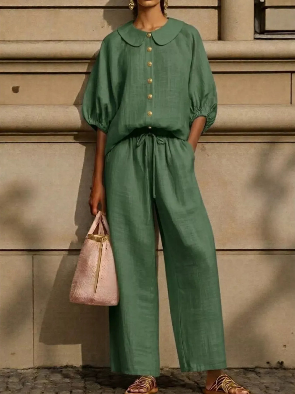 Button down two piece set outfit