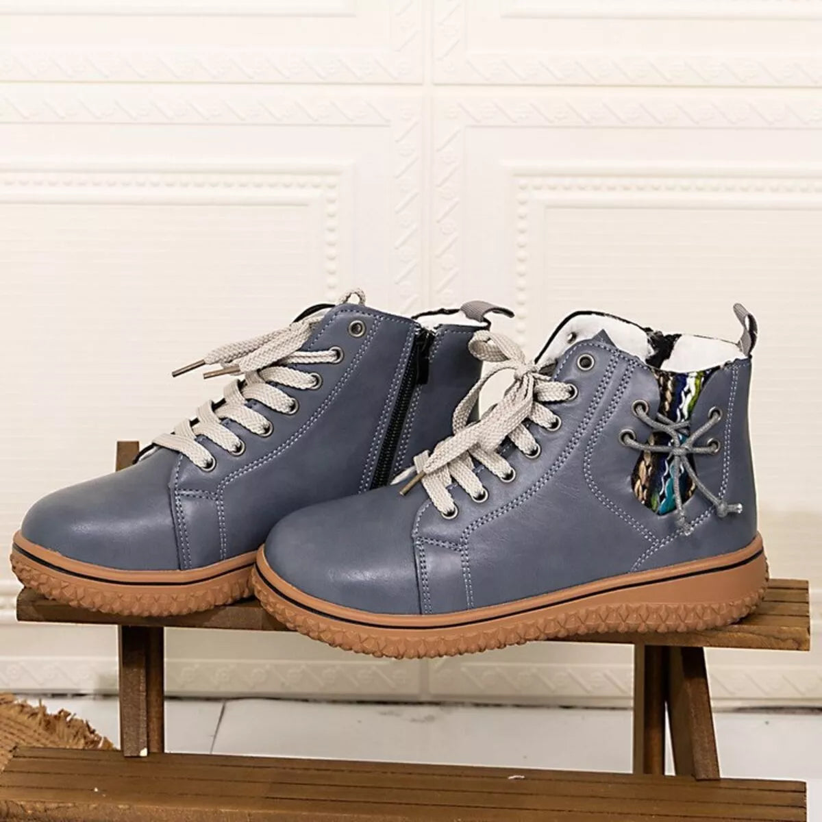 Round toe platform ankle boots front view