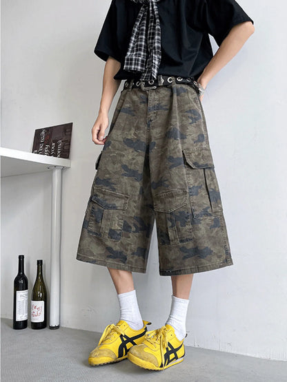Men's Full Size Camouflage Wide Leg Denim Shorts Plus Size - Fashorio