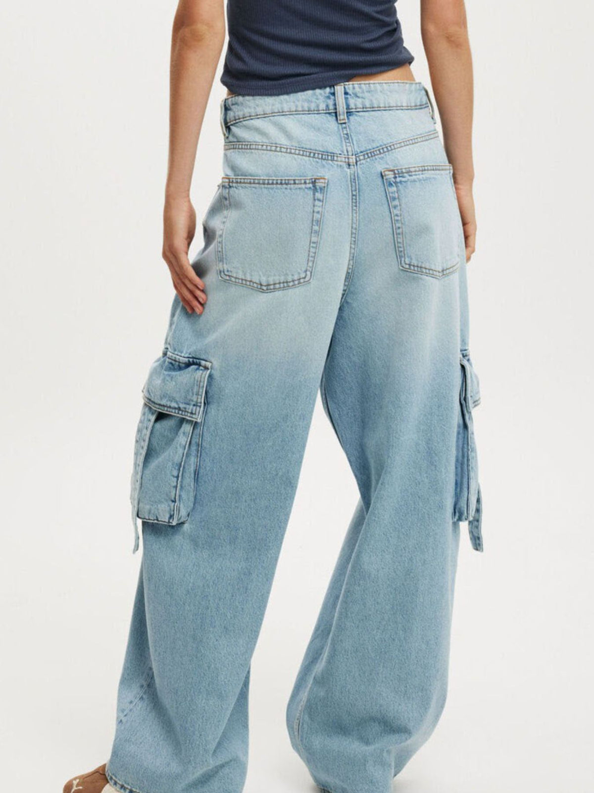 Vintage Wash Wide Leg Cargo Jeans, view 7