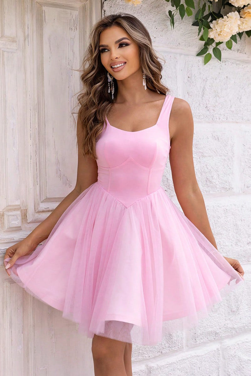 Blush pink wide strap mesh dress front view