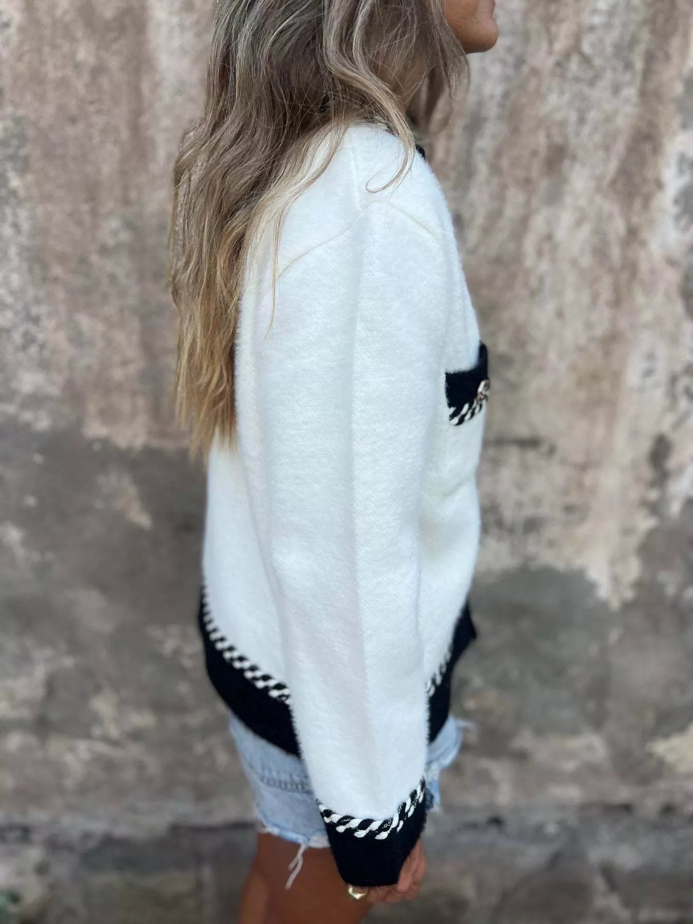 Contrast Trim Button Up Cardigan - Fashorio