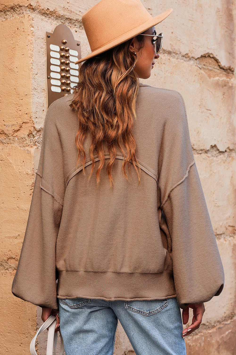 Round Neck Dropped Shoulder Sweater - Fashorio