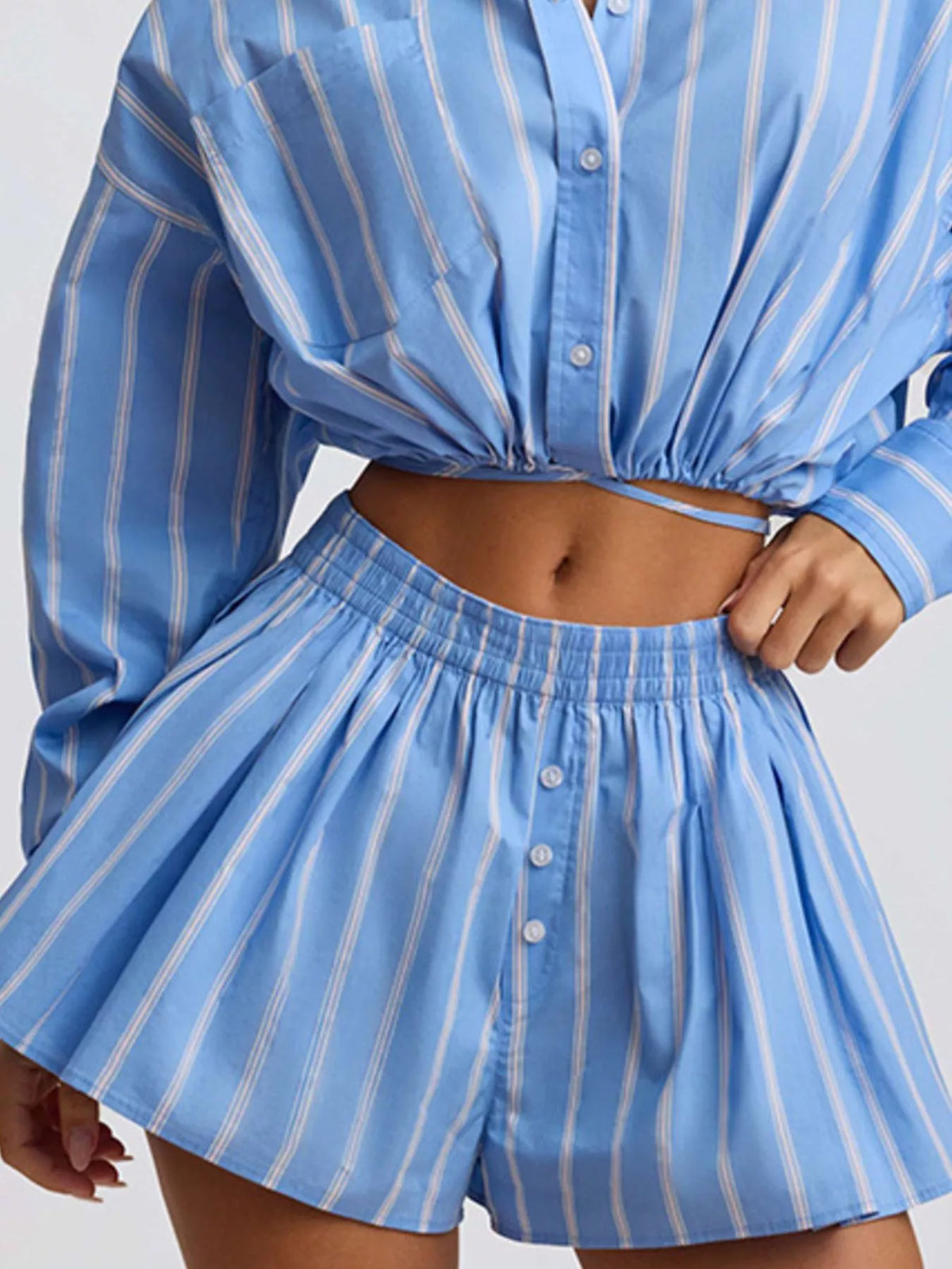 Striped Button Up Shirt and Shorts Set, view 14
