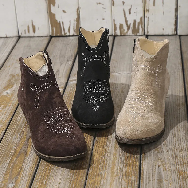Block heel ankle boots angled three quarter view
