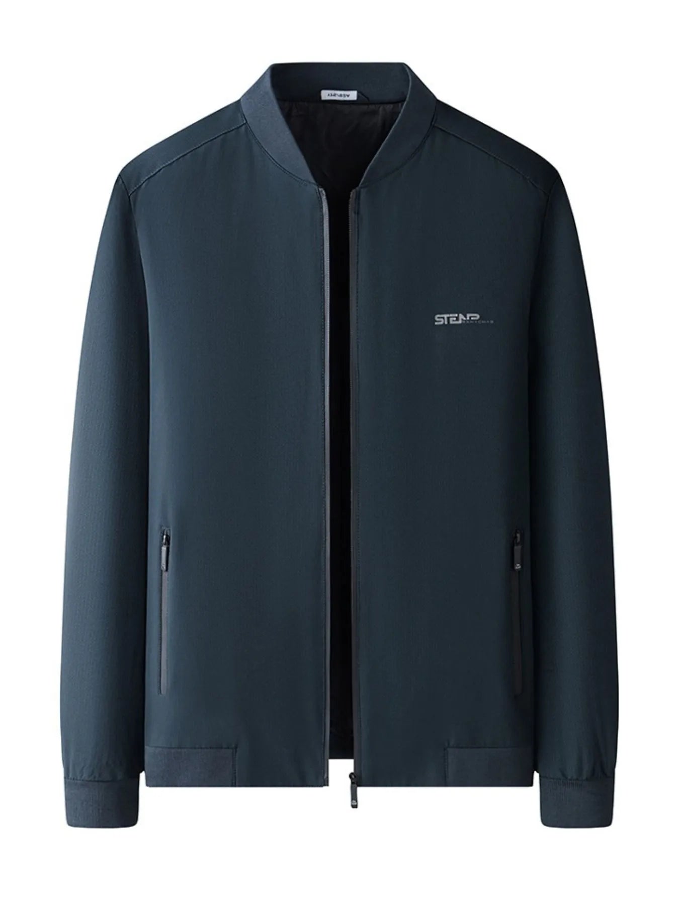 Men's Plus Size Zip-Up Bomber Jacket with Pockets Navy Blue - Fashorio