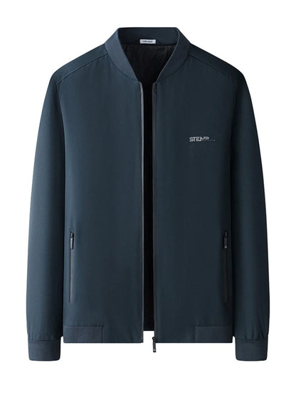 Men's Plus Size Zip-Up Bomber Jacket with Pockets Navy Blue - Fashorio