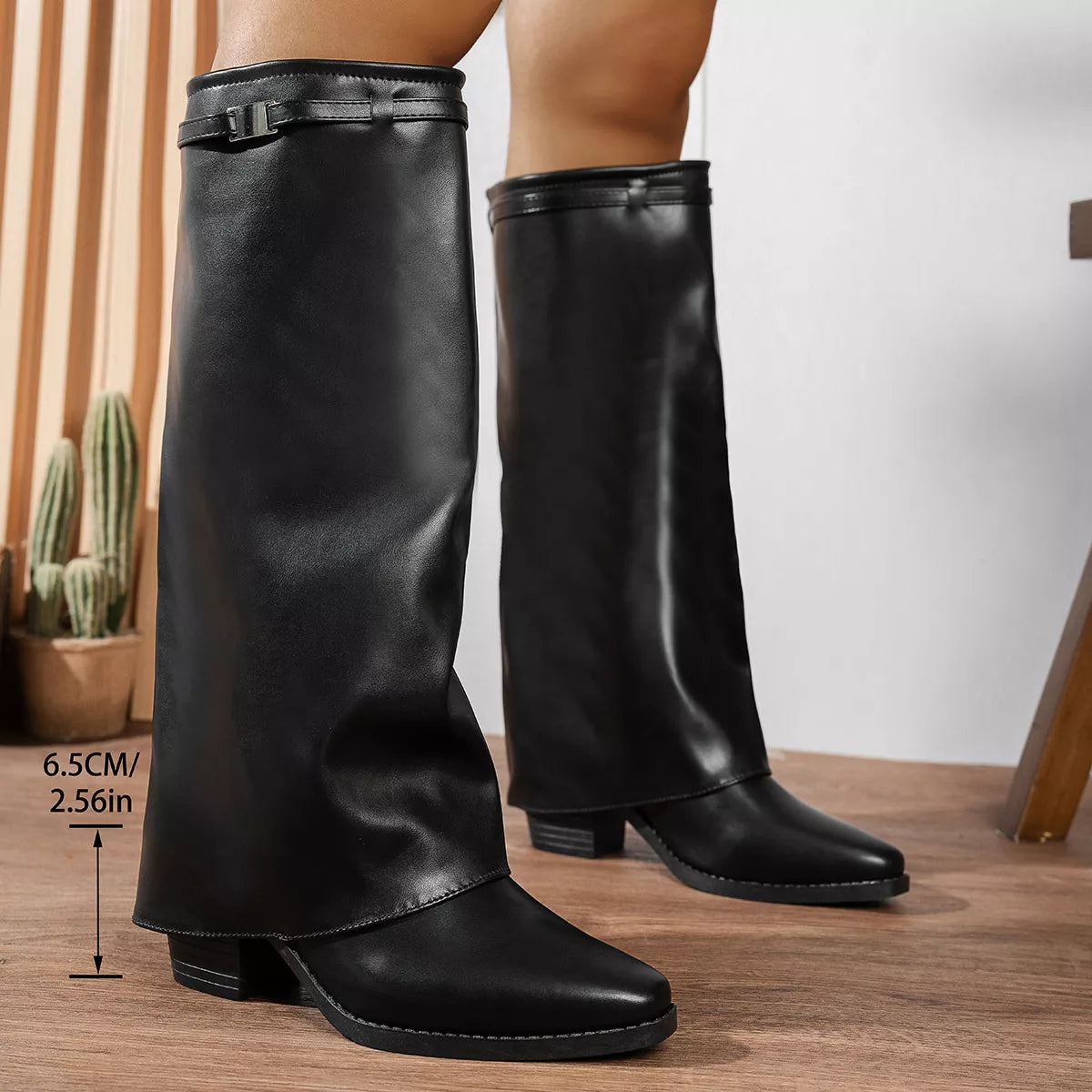 Knee high block heel boots back view