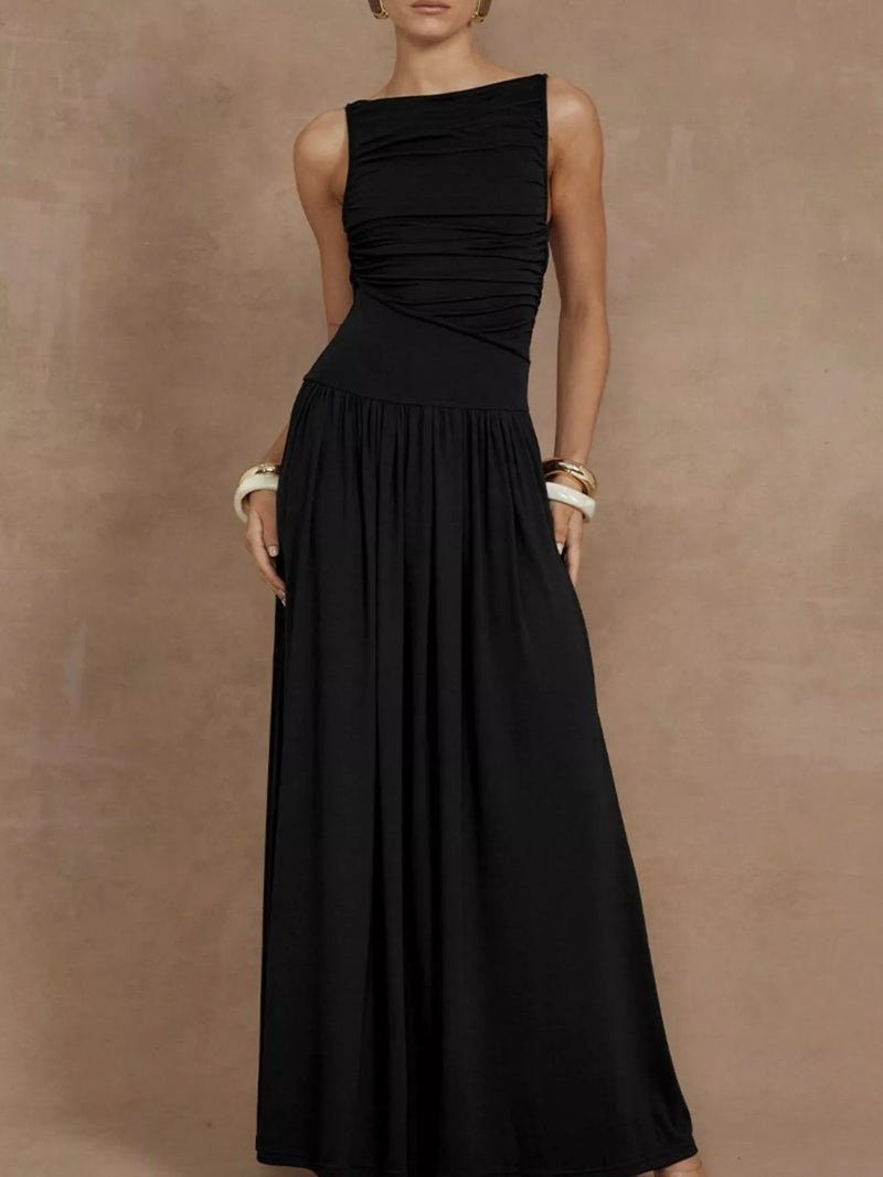 ruched sleeveless maxi dress front view