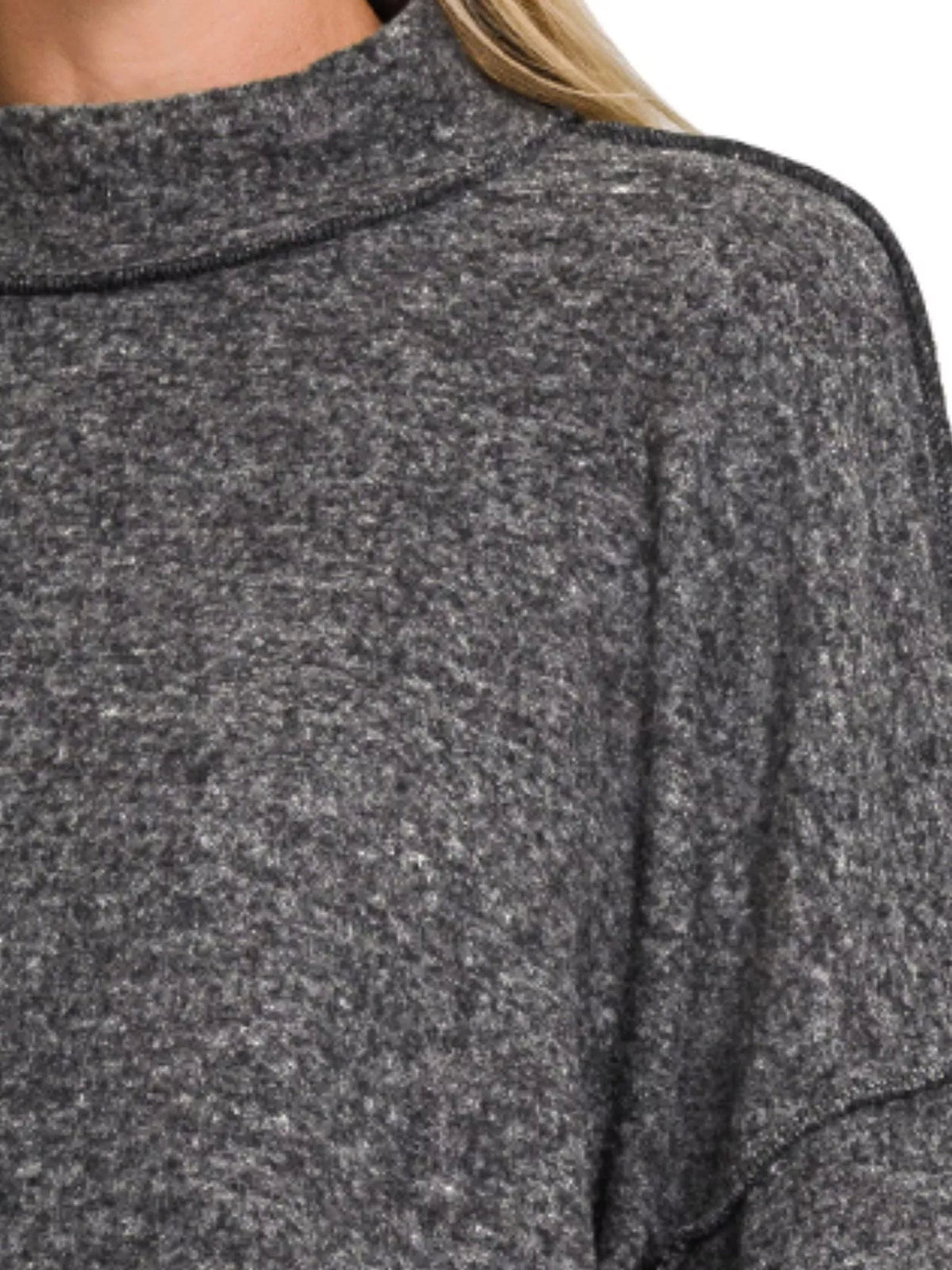 Brushed Melange Hacci Cropped Sweater in Black side view