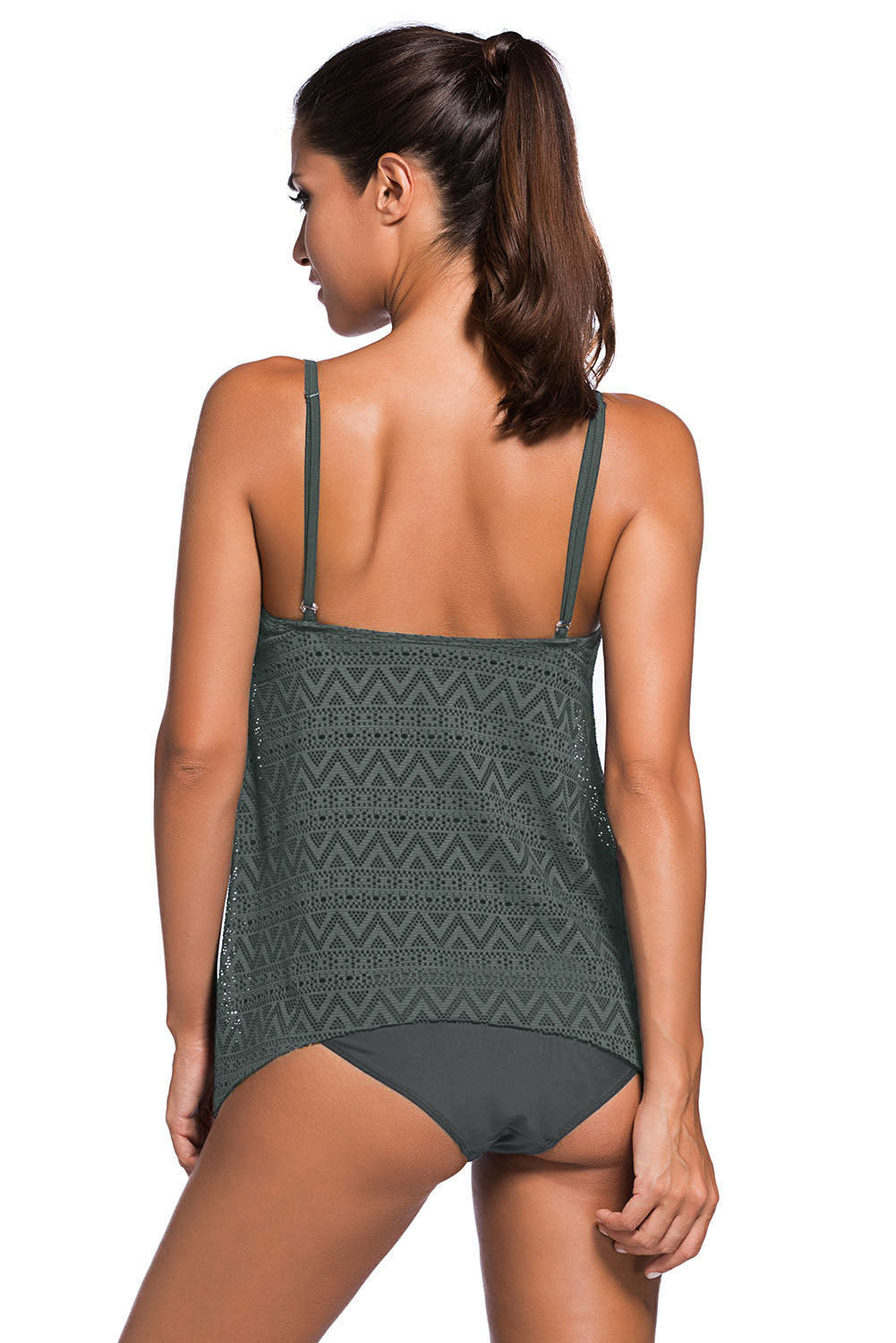 Full Size Spaghetti Strap Scoop Neck Tankini Set - Fashorio
