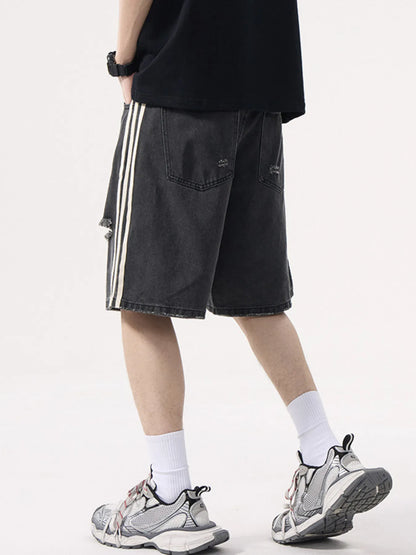Men's Distressed Side Striped Denim Shorts - Fashorio