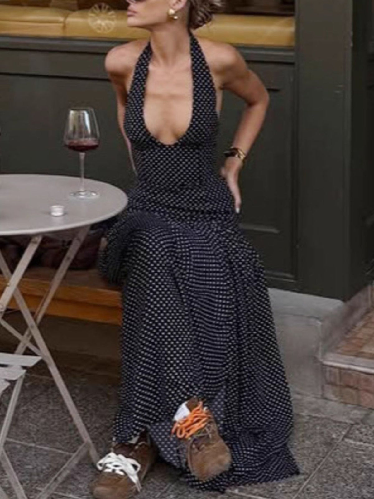 Polka Dot Halter Neck Maxi Dress view 7