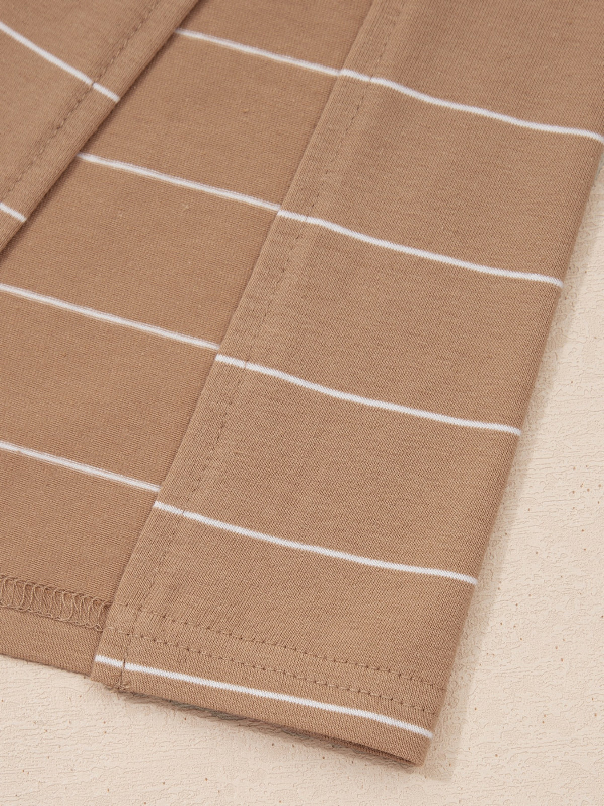 Mocha striped side slit maxi t shirt dress close up