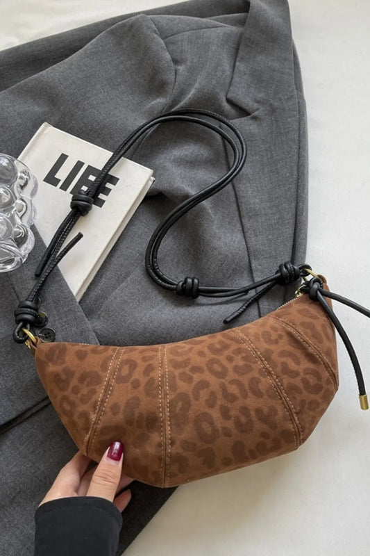 PU Leather Strap Suede Shoulder Bag Caramel One Size - Fashorio