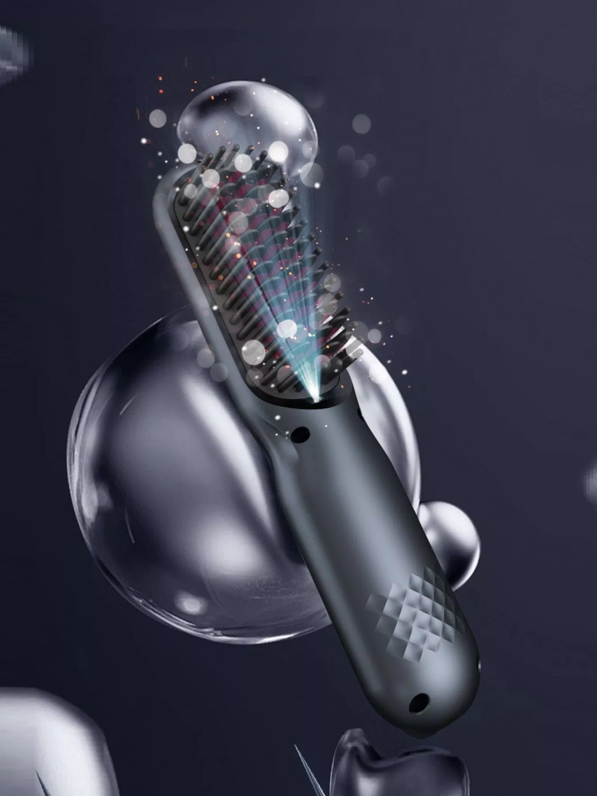 Straightening comb heated bristles close up