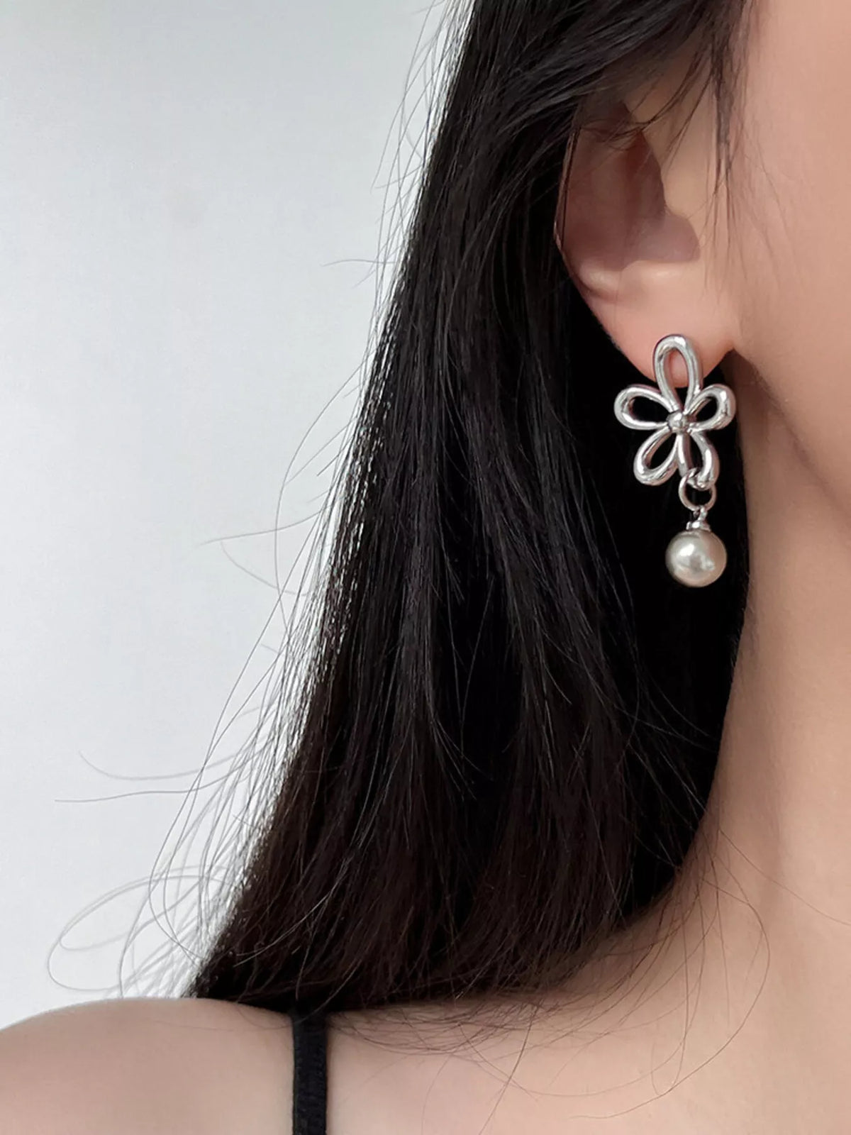 Pearl Flower Drop Earrings side view