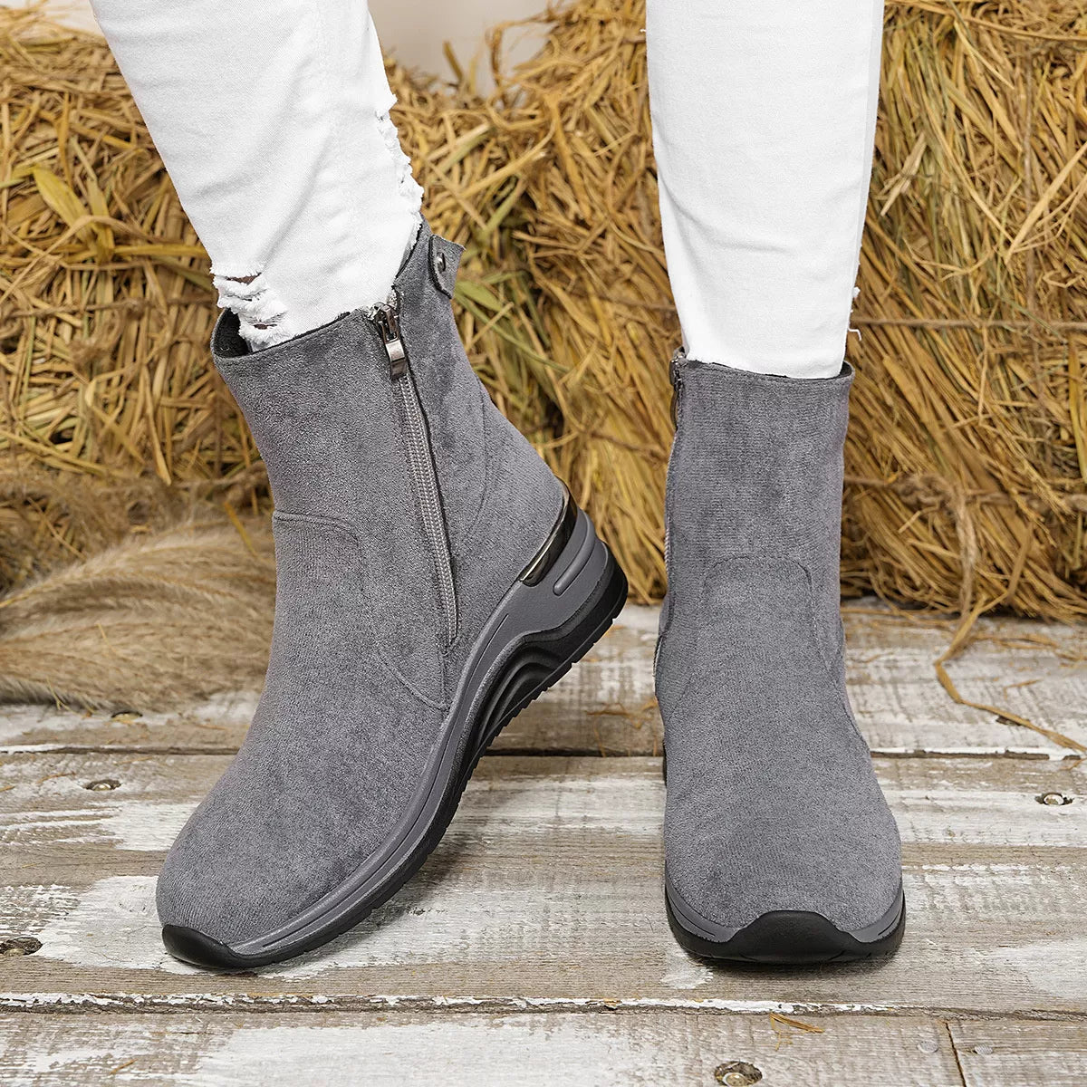 suede wedge heel ankle boots heel detail