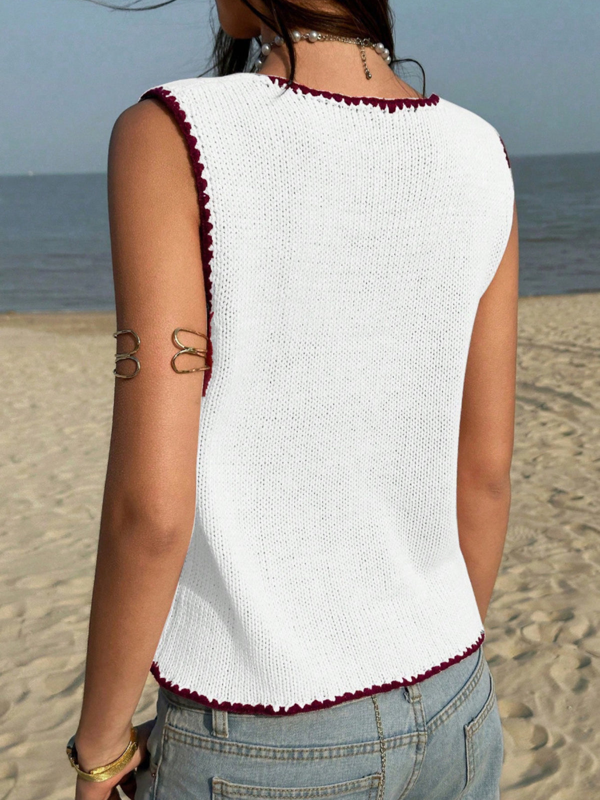 Cropped Button Down Sweater Vest, view 17