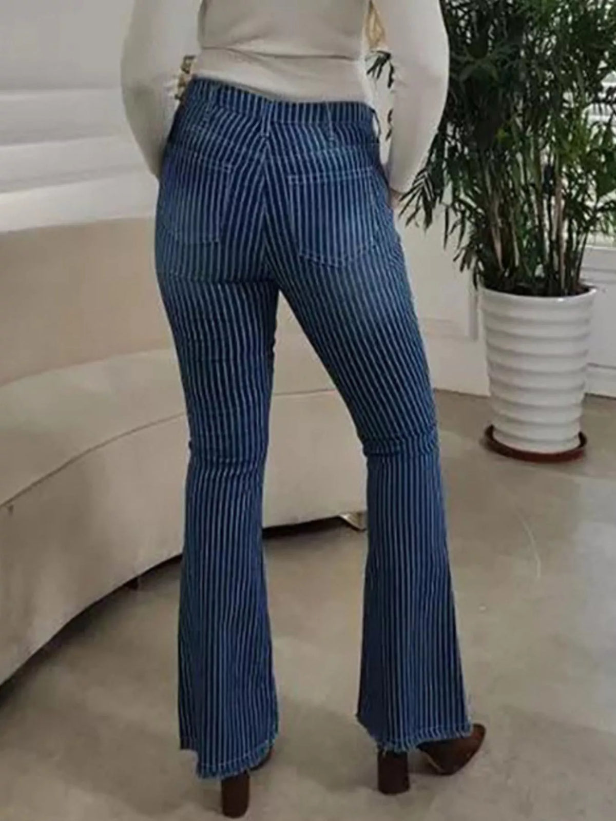 Black striped flare jeans