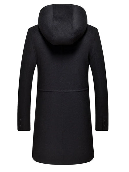 Men's Plus Size Zip Up Drawstring Hooded Wool Coat - Fashorio