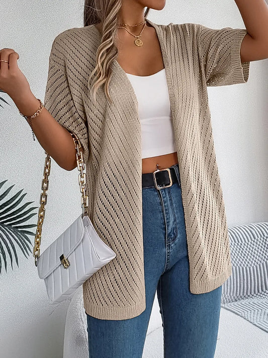 Openwork Open Front Half Sleeve Cardigan - Fashorio
