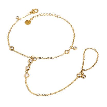 18K Gold-Plated Inlaid Rhinestone Chain Bracelet - Fashorio