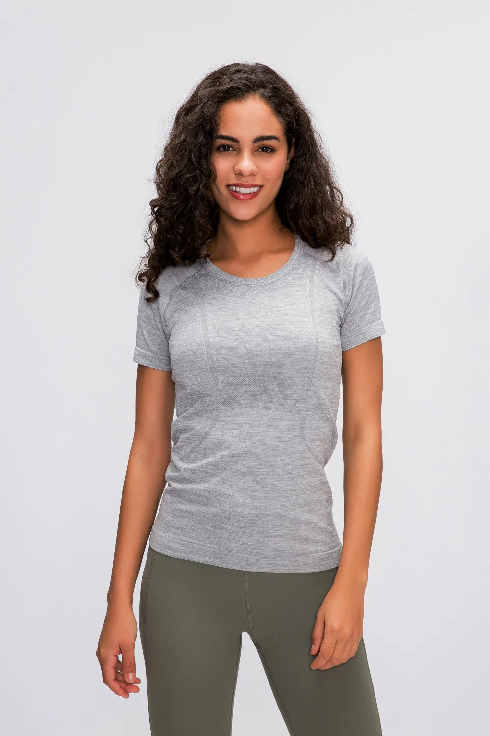 Millennia Round Neck Short Sleeve Active T-Shirt Gray - Fashorio