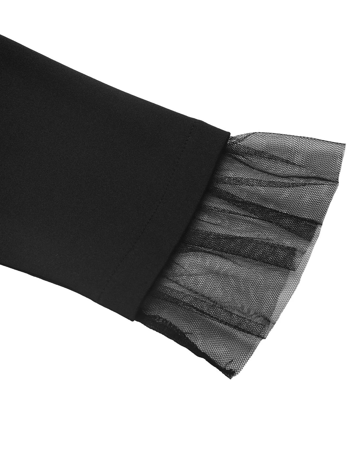 Square neck puff sleeve mesh hem dress model wearing