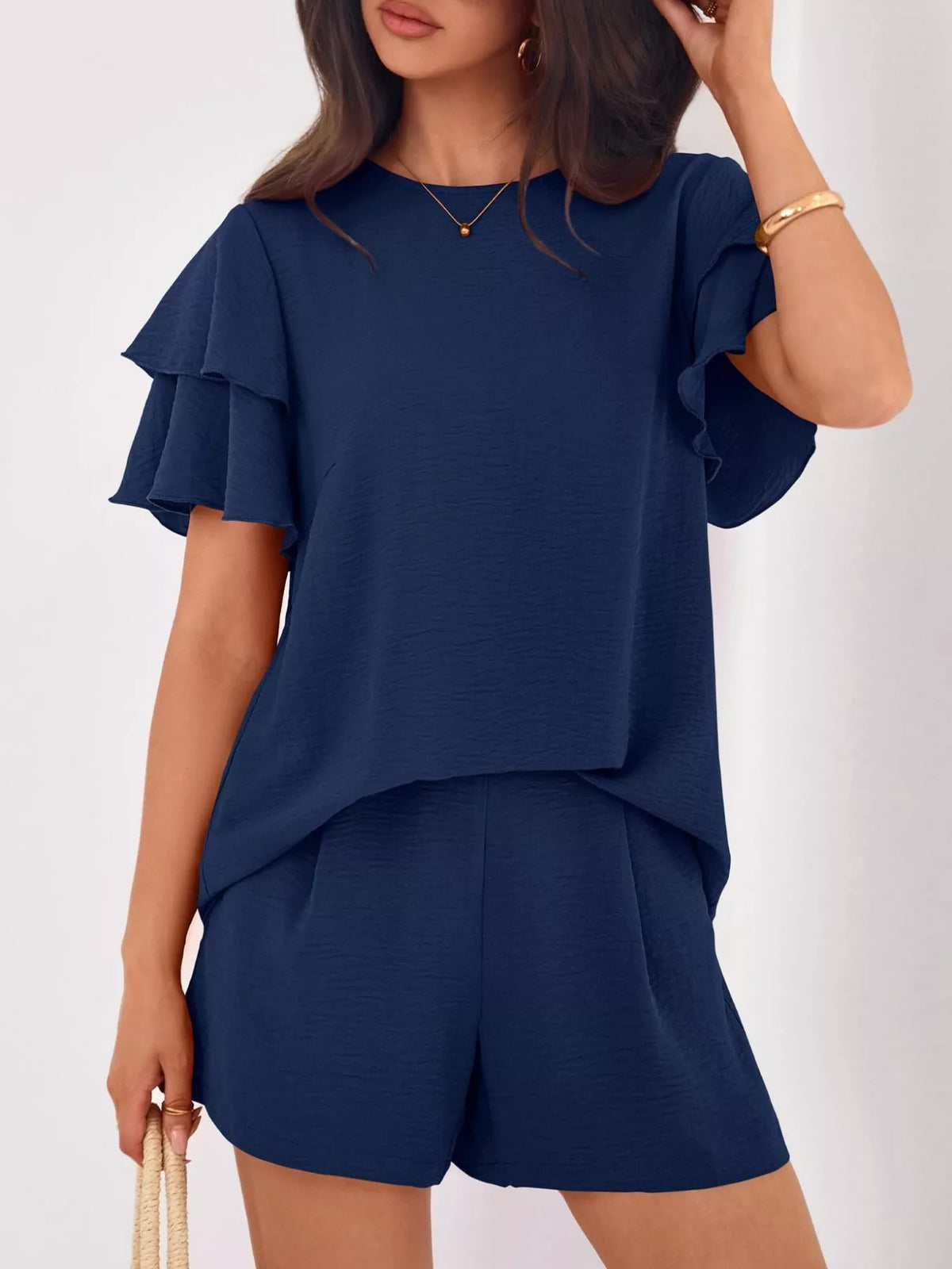 Ruffle Sleeve Top and Shorts Two-Piece Set, view 23