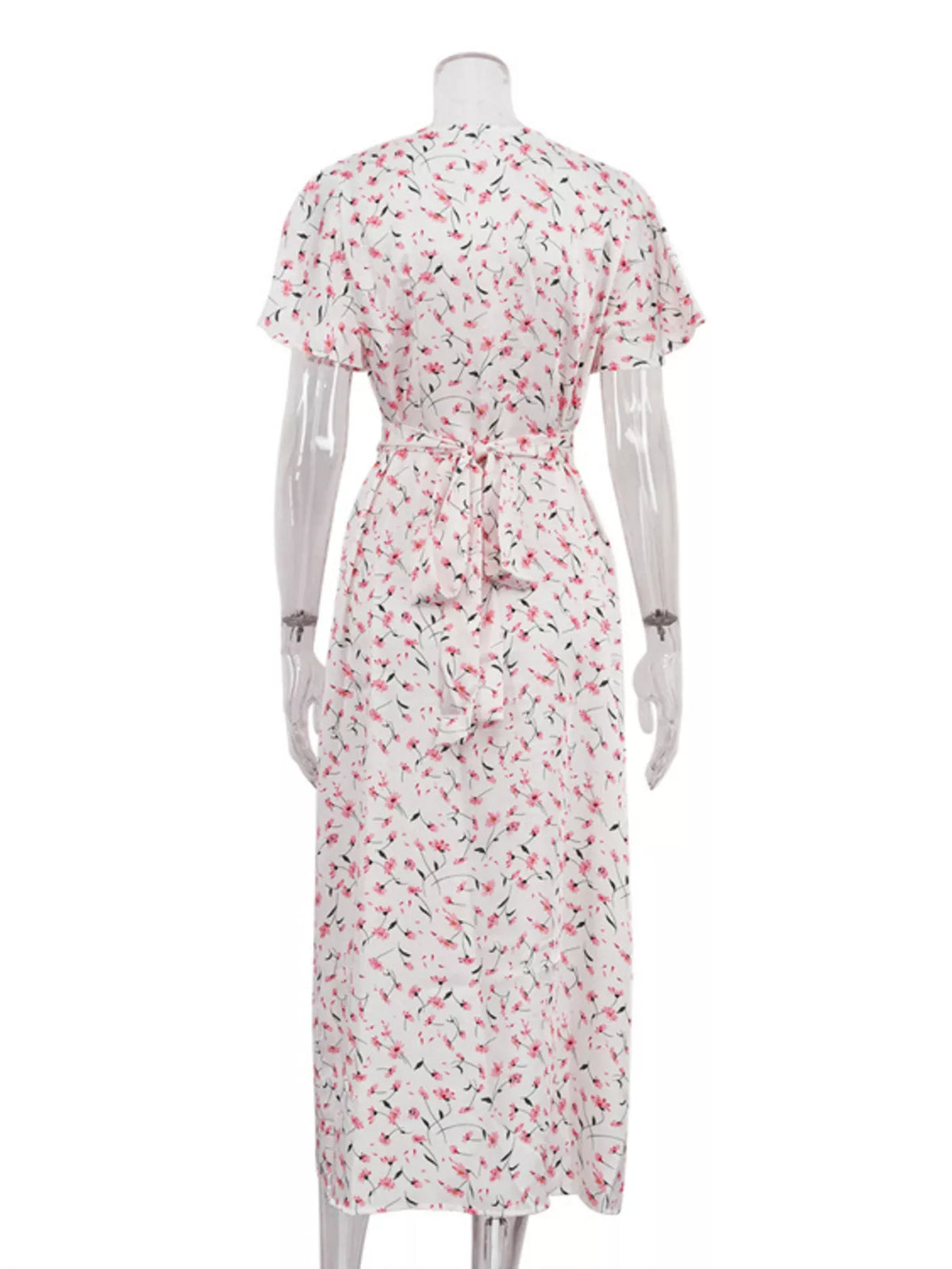 Split detail on a dusty pink floral dress