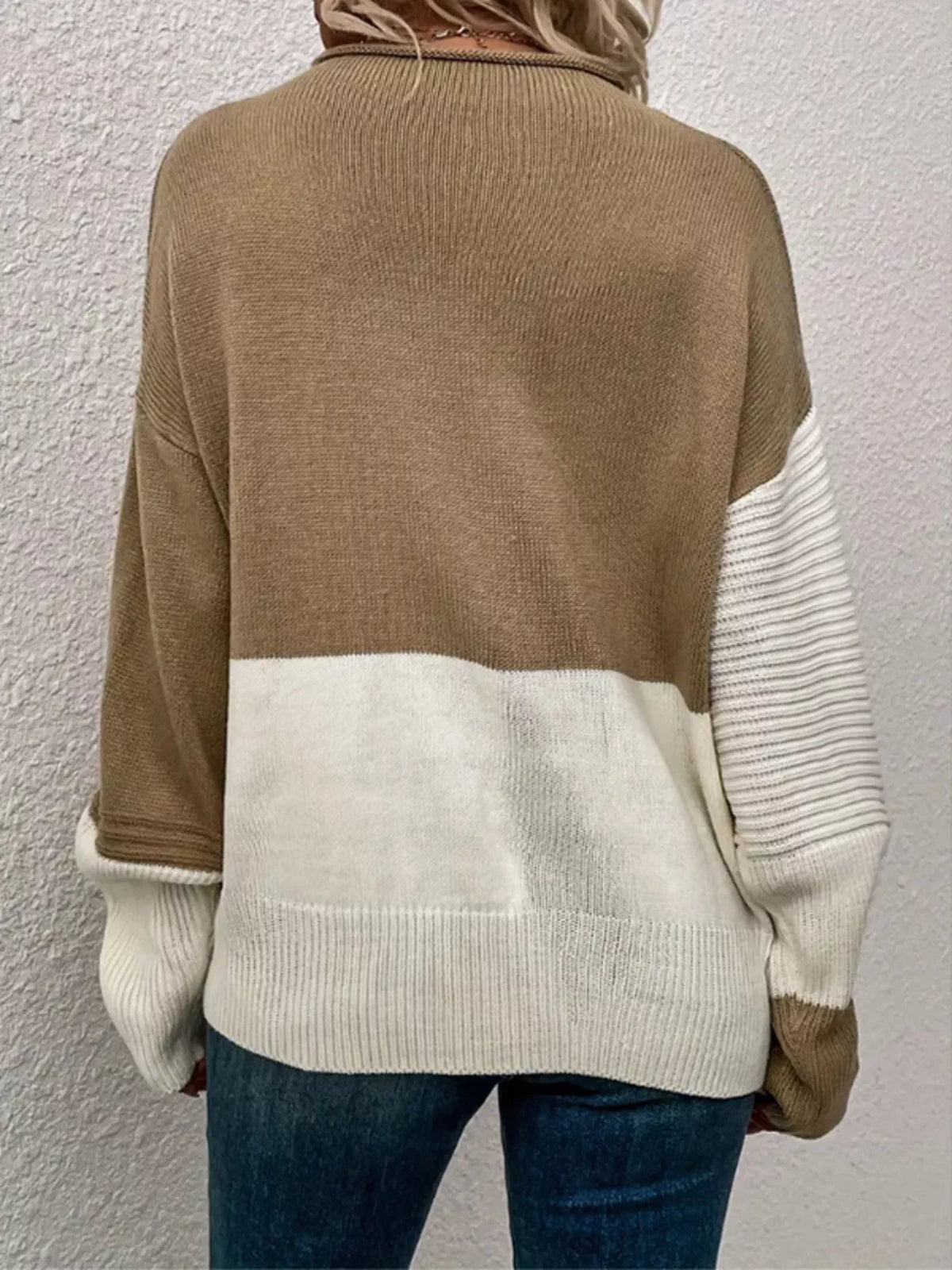 Color Block Ribbed Knit Sweater sleeve detail