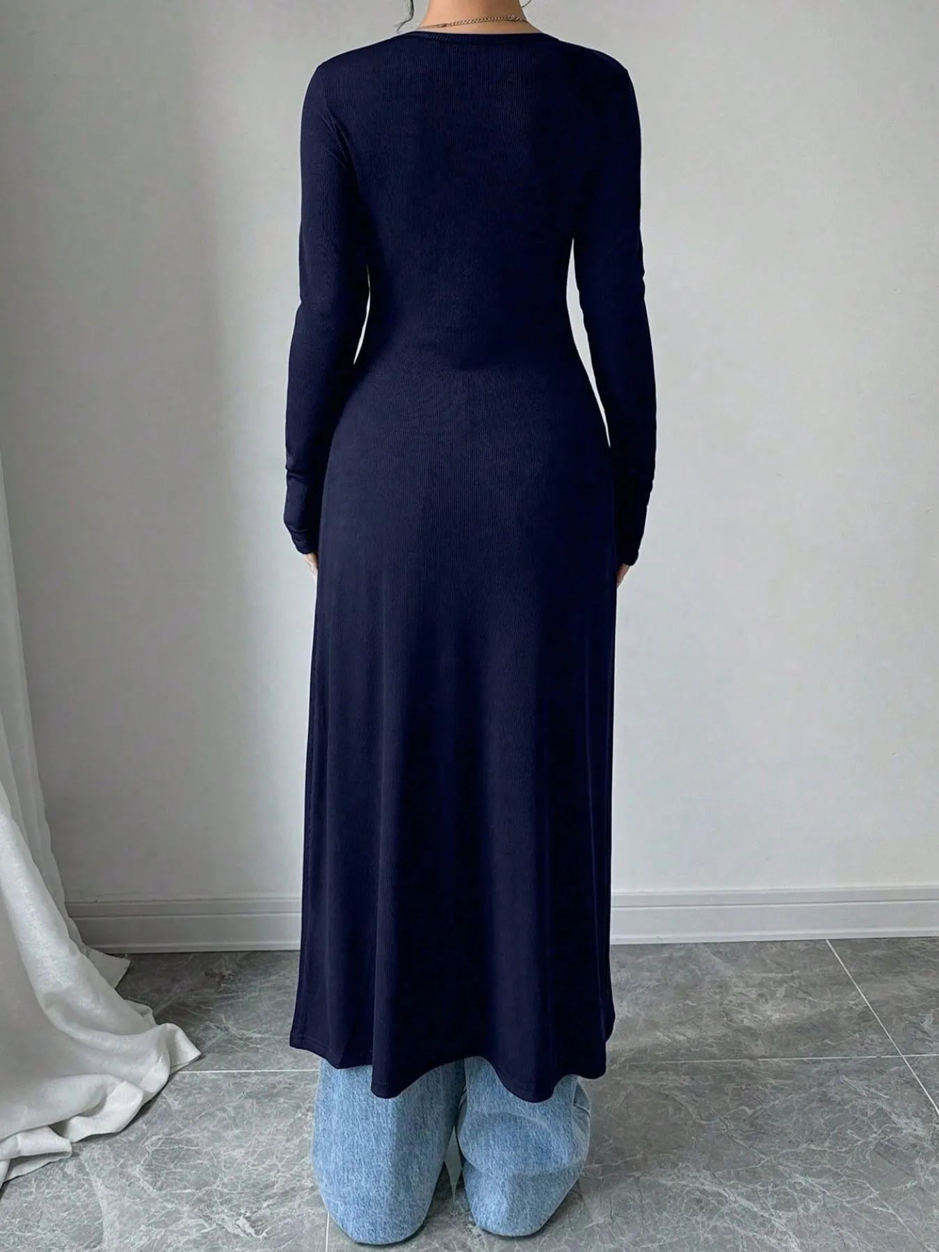 V-Neck Button-Front Longline Cardigan - Fashorio