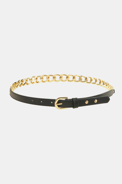 PU Leather Chain Belt Black One Size - Fashorio
