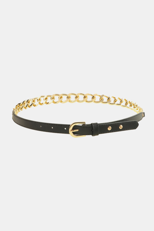 PU Leather Chain Belt Black One Size - Fashorio
