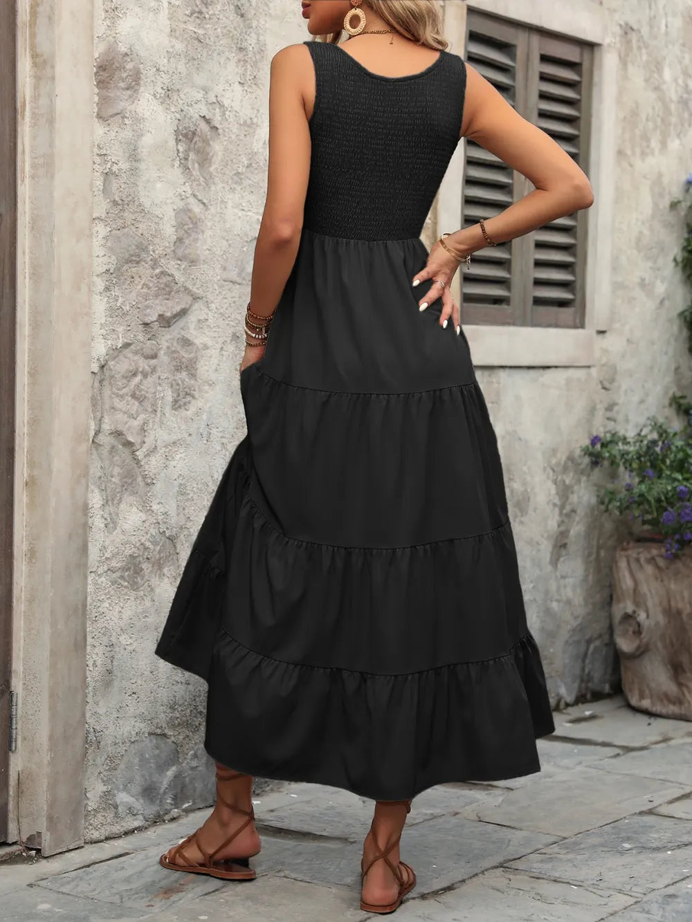 Smocked Scoop Neck Tank Maxi Dress, close up detail