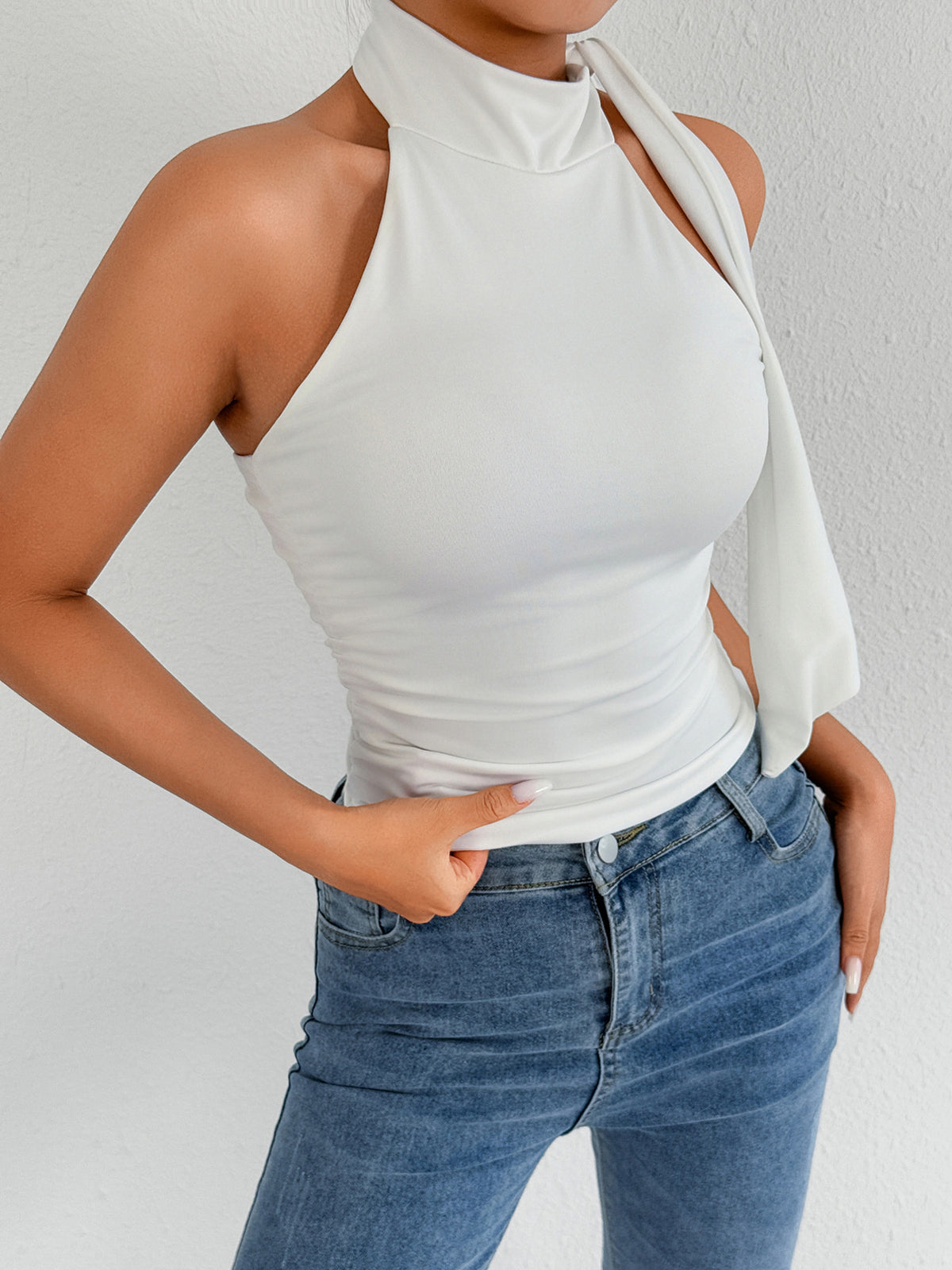 Ruched halter crop top detail shot