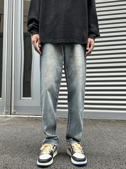 Men's Full Size Vintage Washed Straight Leg Relaxed Fit Jeans Plus Size - Fashorio