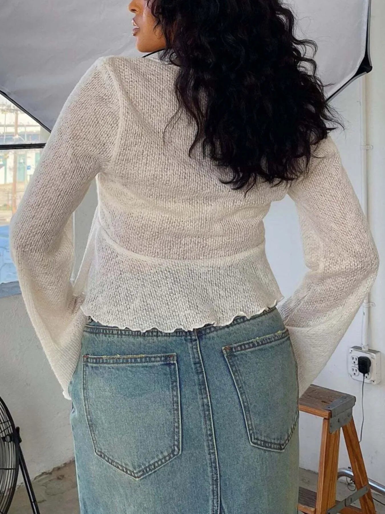 Ruffled Hem Tie-Front Cropped Cardigan - Fashorio