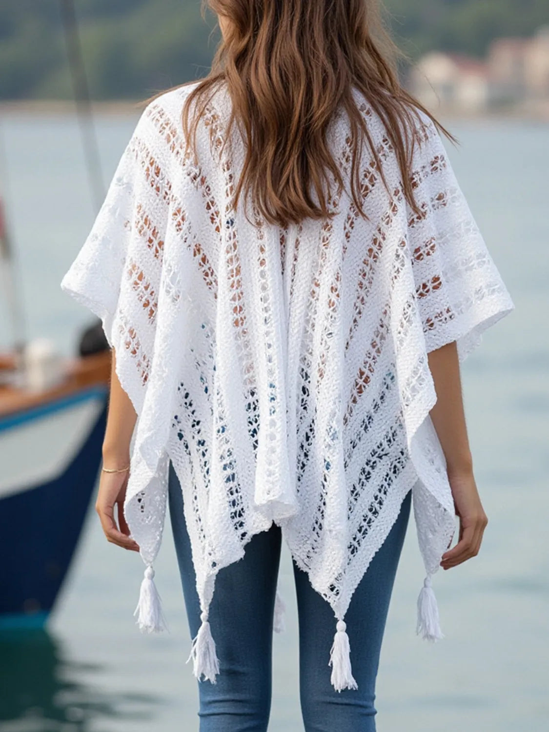 Knit cover up styled over swimsuit